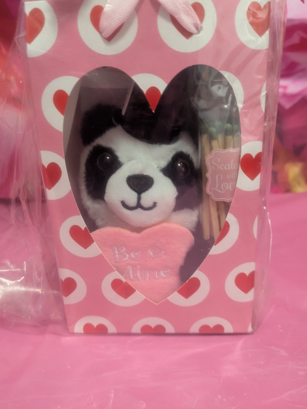 Heart Window Panda Plush Gift Box - Pink & White Cucumber Melon Home Oil